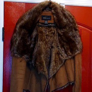 Women's Brown Suede Jacket with Faux Fur Interior, Size Medium